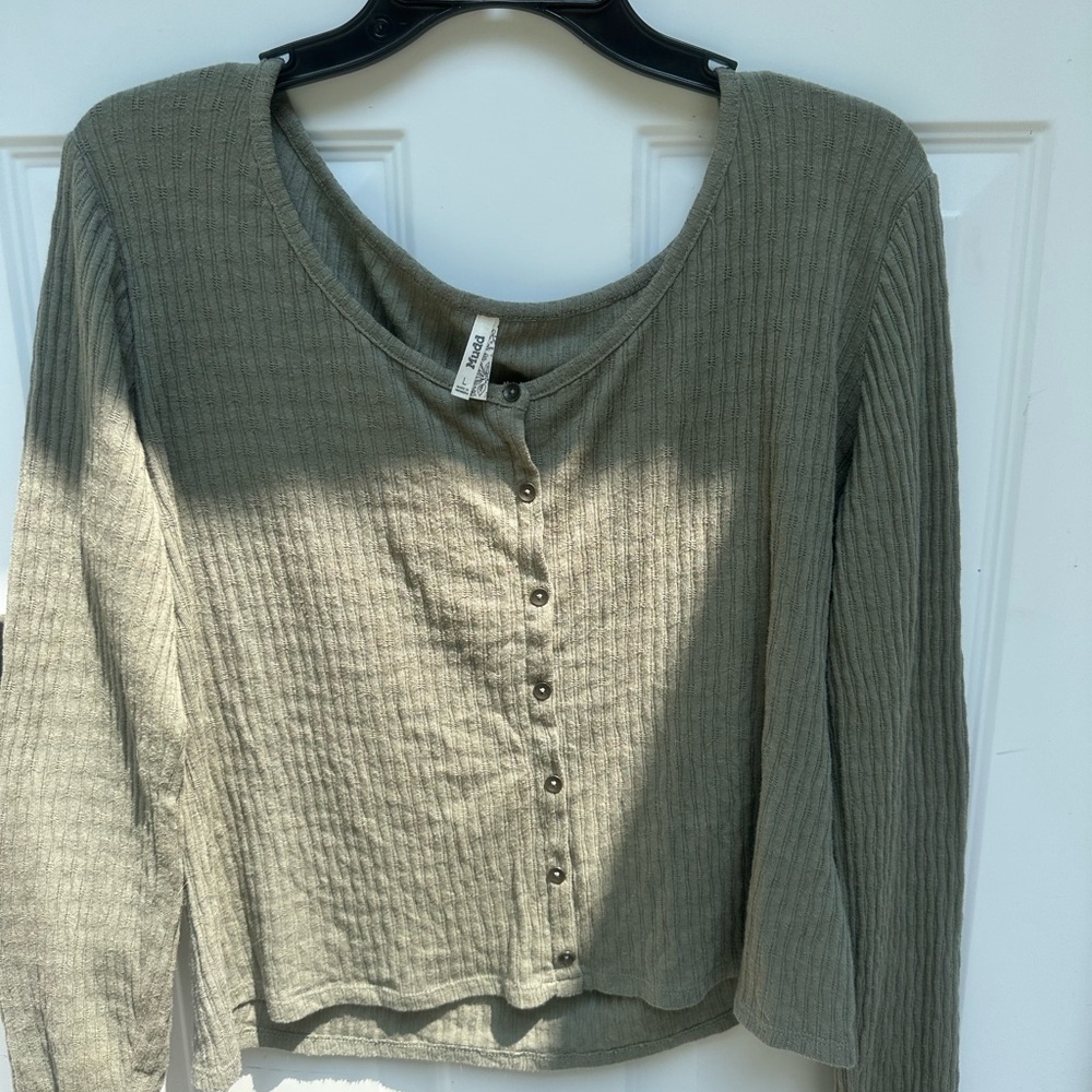Mudd Sage Button-Down Ribbed Top